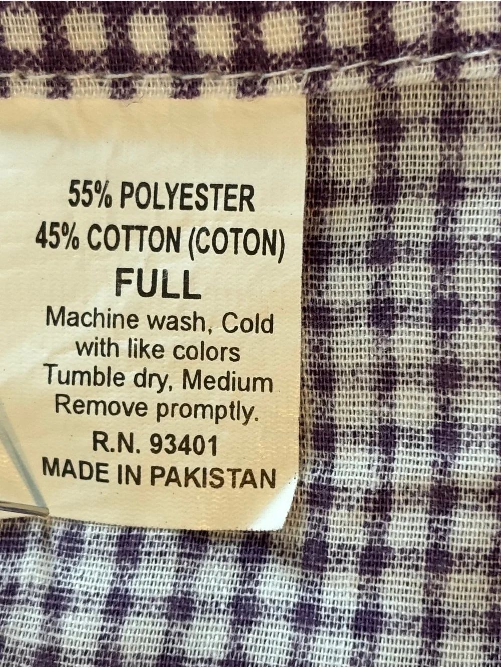 Classic Purple & White Gingham Top Sheet - Soft Cotton Blend Full Sz.
